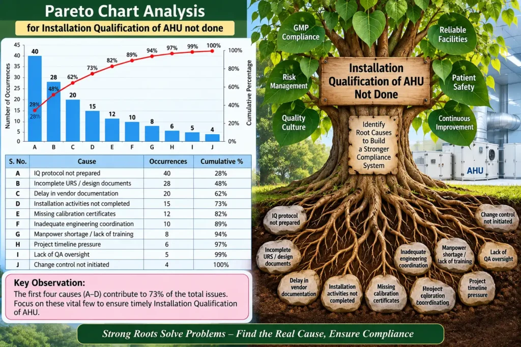 Pareto Chart Analysis for AHU Installation Qualification Not Done