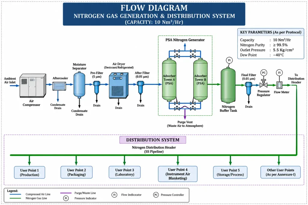 Flow Diagram – Nitrogen Gas Generation & Distribution System